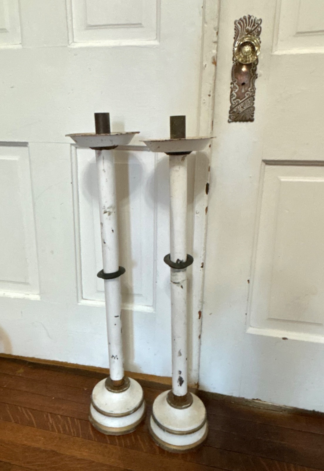 Vtg Antique Catholic Church ALTAR CANDELABRA Wooden Candle Holder Stand Pillars Vtg Antique Catholic Church ALTAR CANDELABRA Wooden Candle Holder Stand Pillars