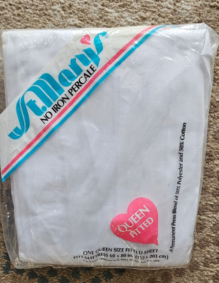 St. Mary’s NOS Vintage Queen Fitted White Sheet New In Package
