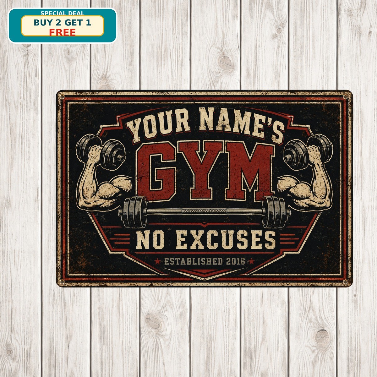 Custom Gym Personalized Name Fitness Center Training Logo Retro Metal Sign 8x12