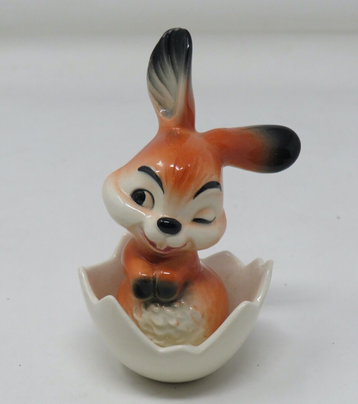 Vintage Goebel Red Orange Brown  Winking Rabbit In Egg Shell Bunny Figurine