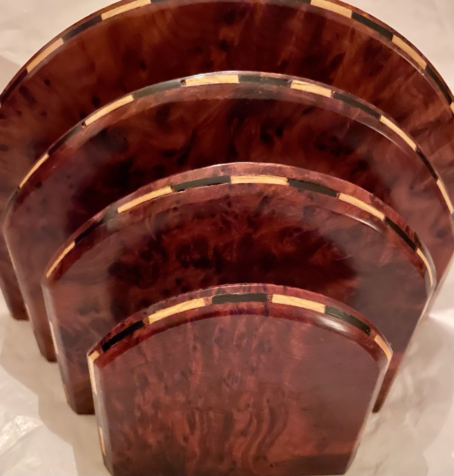 Art Deco Masterfully Crafted Burl Inlay Mail OrganizerBrown Wooden MCM VTG Rare