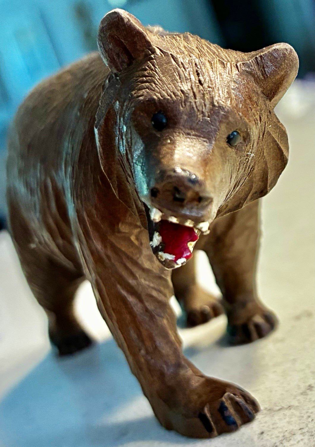 Antique Black Forest Hand Carved Wooden Snarling Walking Bear — 4.25 Inches Long