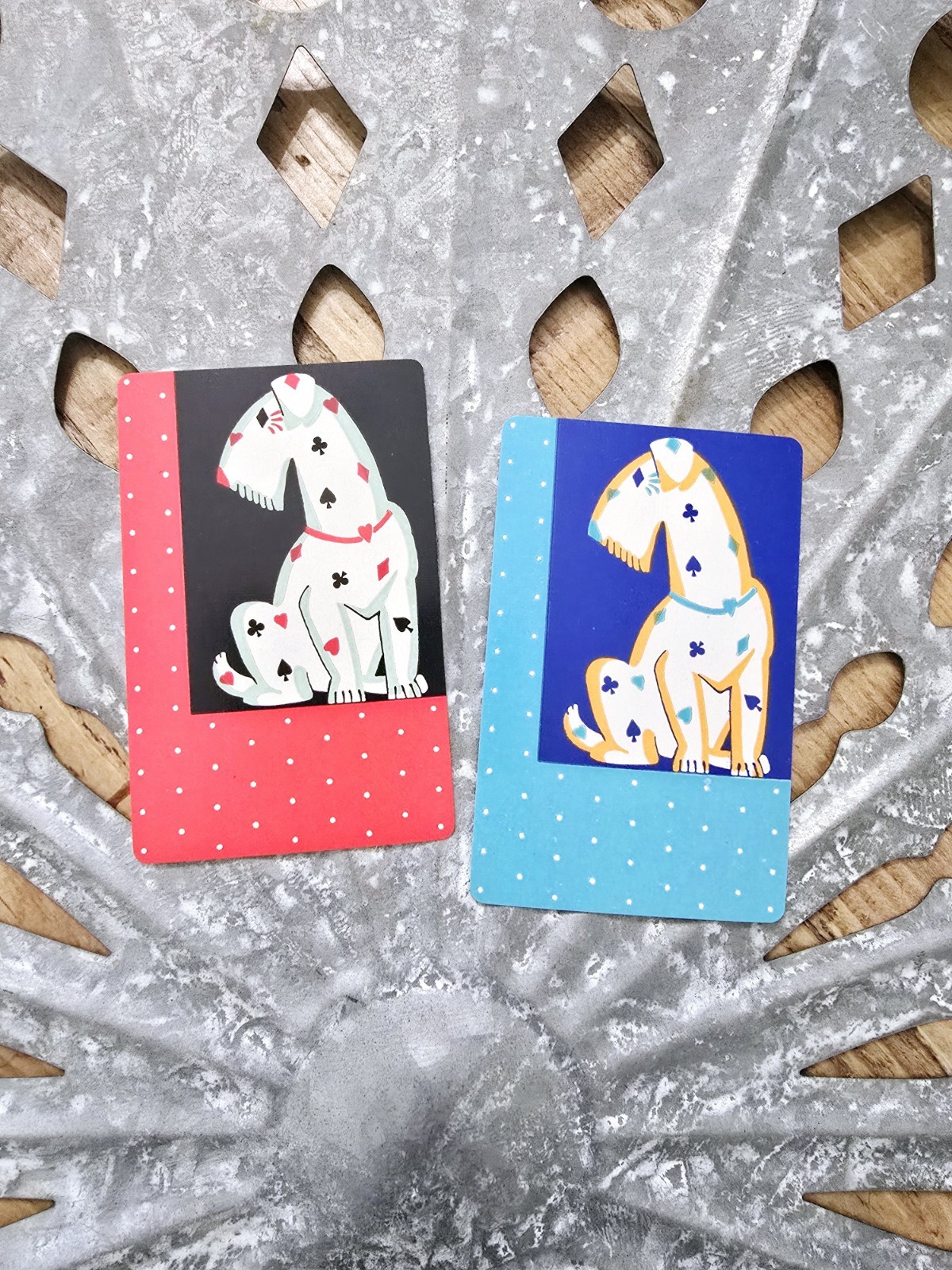2 Vintage Puppy Dog Playing Cards, Midcentury Dog Cards, Swap Trade Cards
