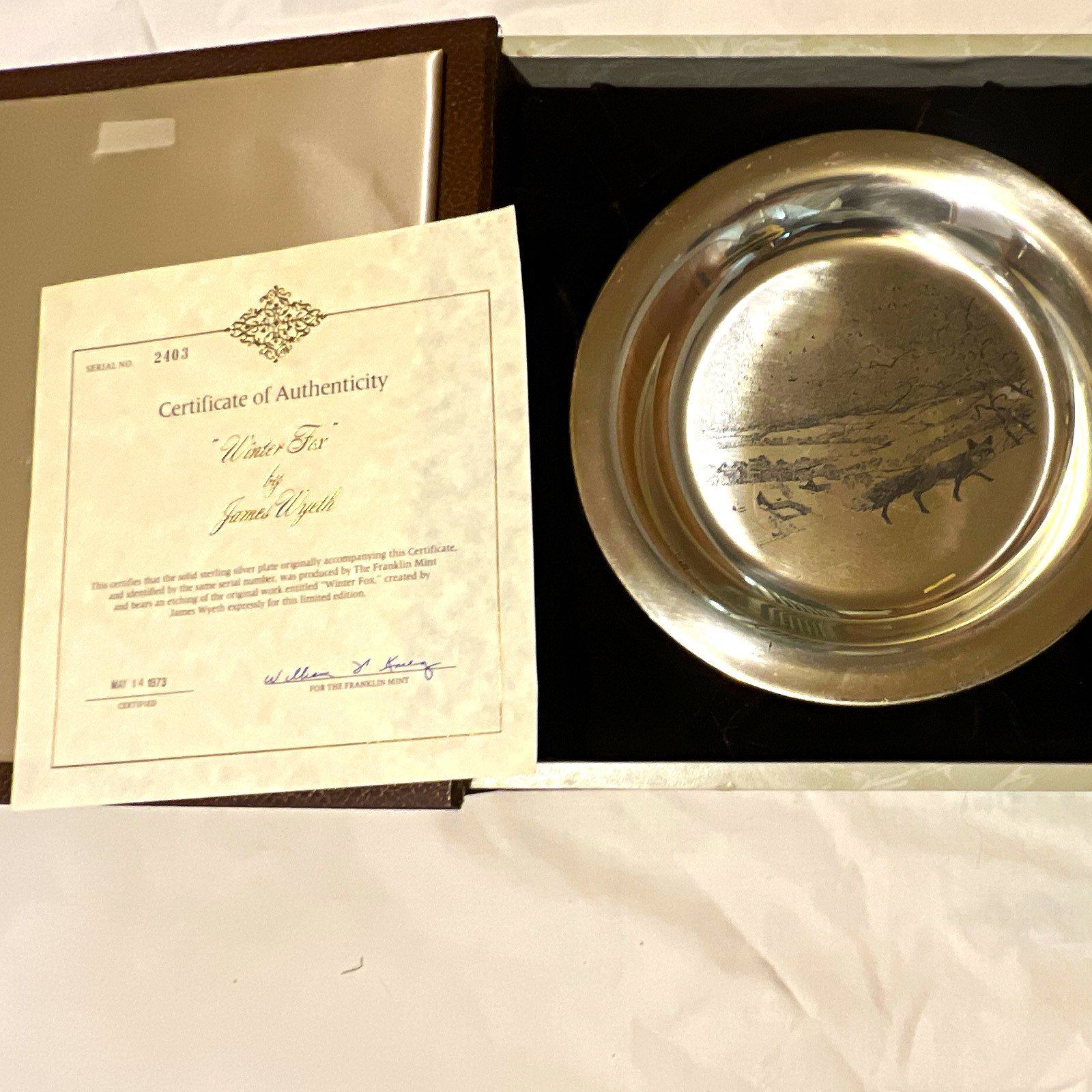 James Wyeth 1973 winter fox Sterling Silver Plate limited edition