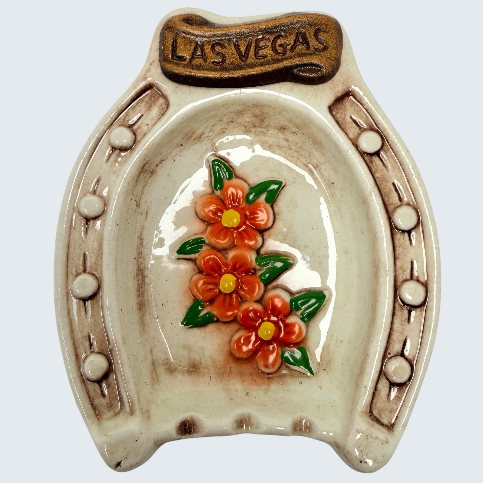 Vtg Judy of Calif Horseshoe Las Vegas Souvenir Dish Ashtray Spoon Rest MCM