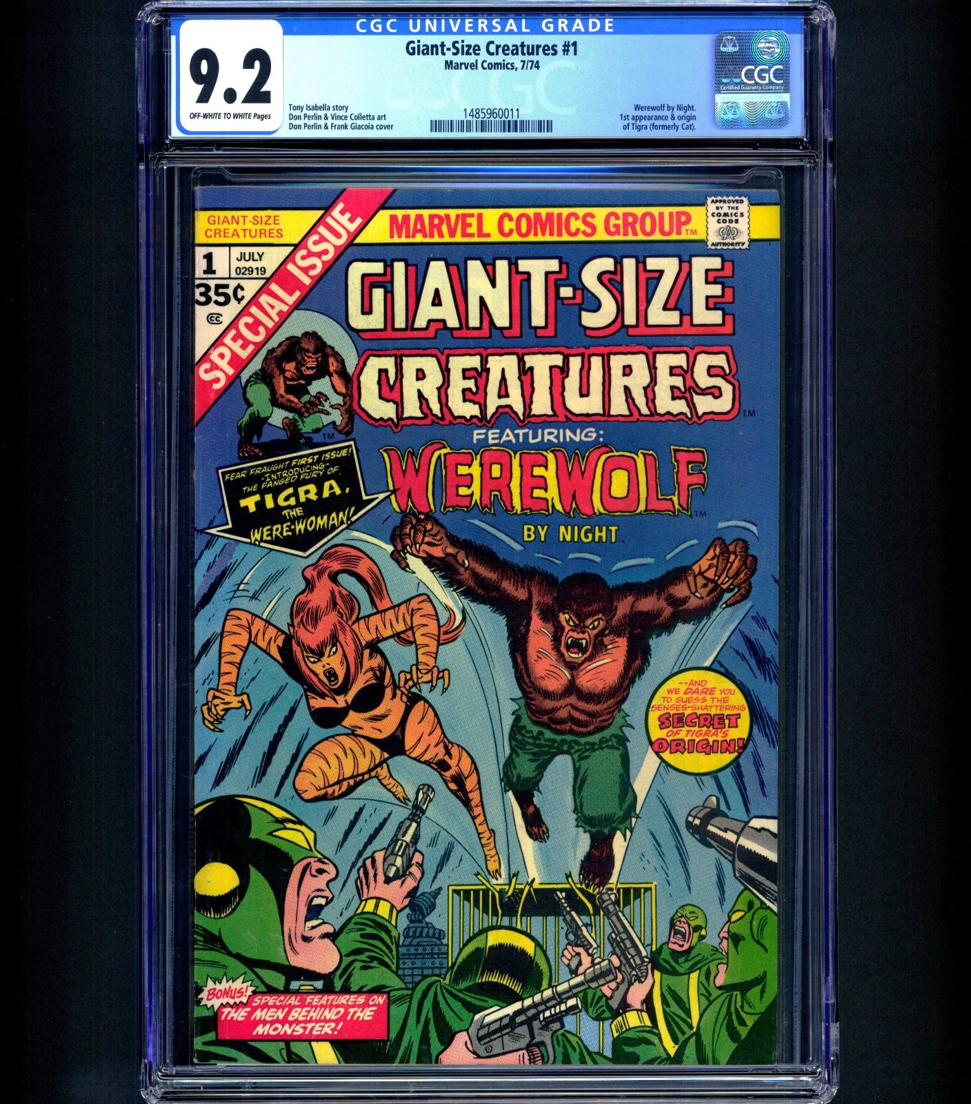 1974 1ST APPEARANCE TIGRA Giant-Size Creatures #1 CGC 9.2 Werewolf Marvel Comics