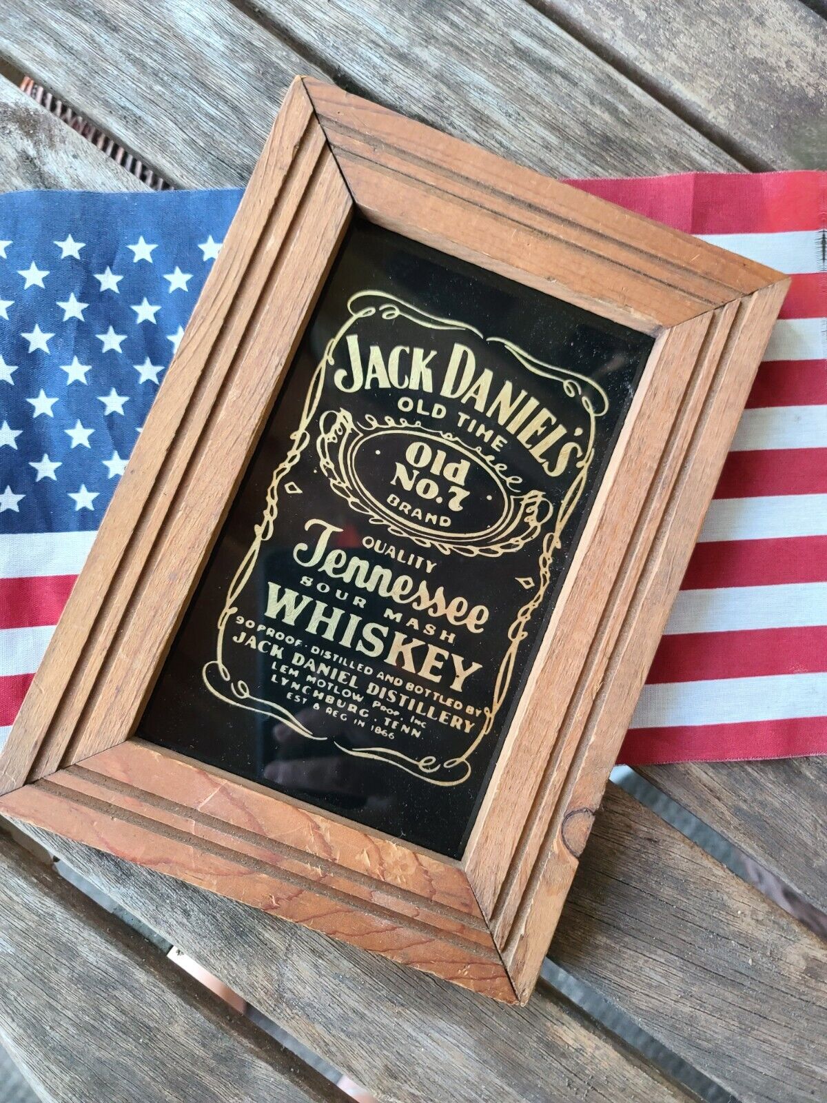 Vintage JACK DANIELS Tennessee Sour Mash Whiskey 1980\'s Bar Mirror Picture 10x7