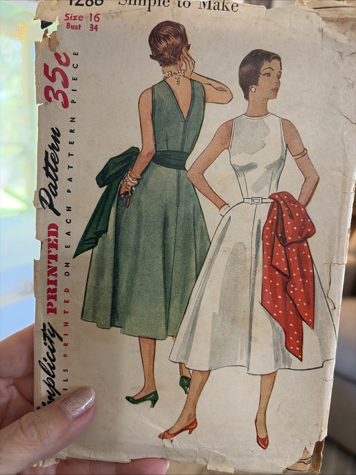 Vintage 1953 Simplicity 4286 Dress Sewing Pattern Size 16 Bust 34 V-Back