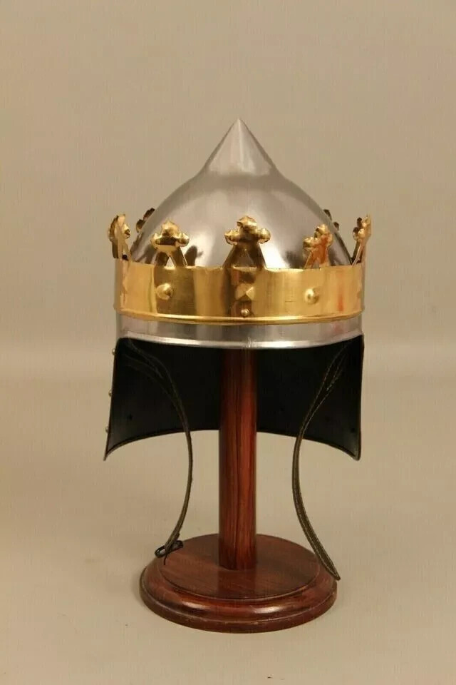 Antique Kings Richard Helmet Handmade Brass Crown 18 Gauge Steel Medieval Gift