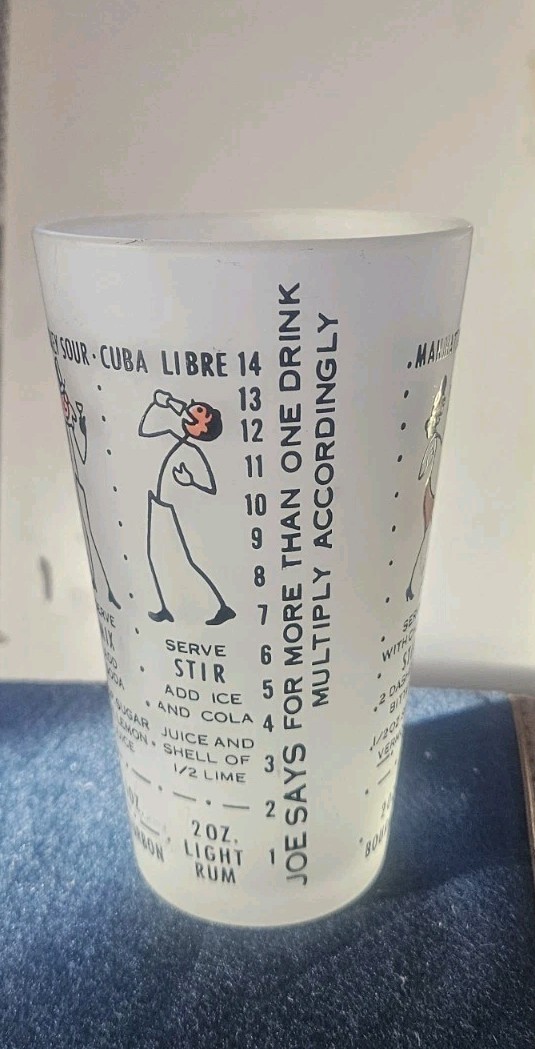 Vintage 1950s Cocktail Martini Shaker Barware Mixing Recipe Glass \