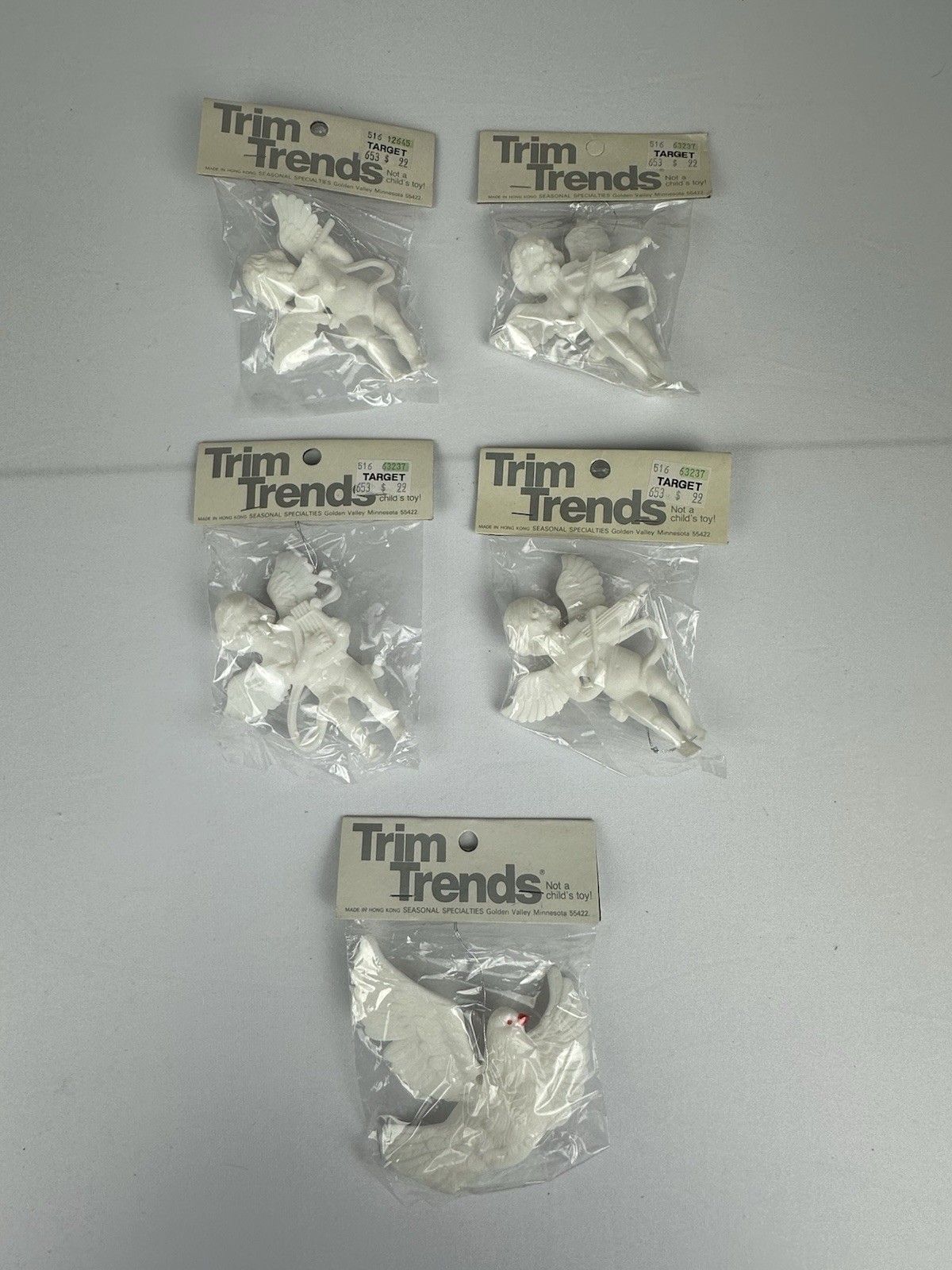 Lot 5 Vintage Trim Trends Christmas Ornaments Cherub Angels Dove NOS