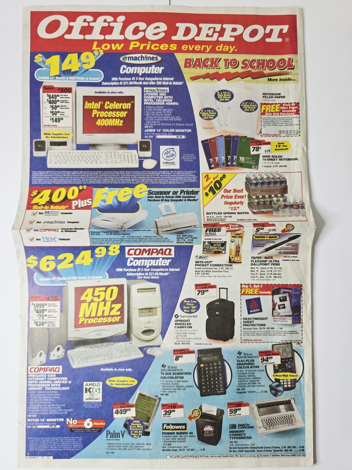 Office Depot Aug 1999 Intel Celeron Compaq IBM Back to School Foldout Ad