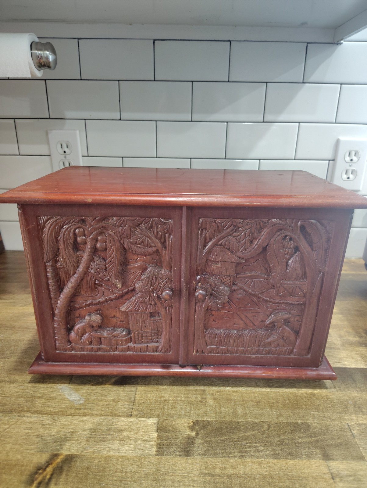 Vintage Hand Carved Camphor Wood Chinese Chest Trinket Jewelry Box