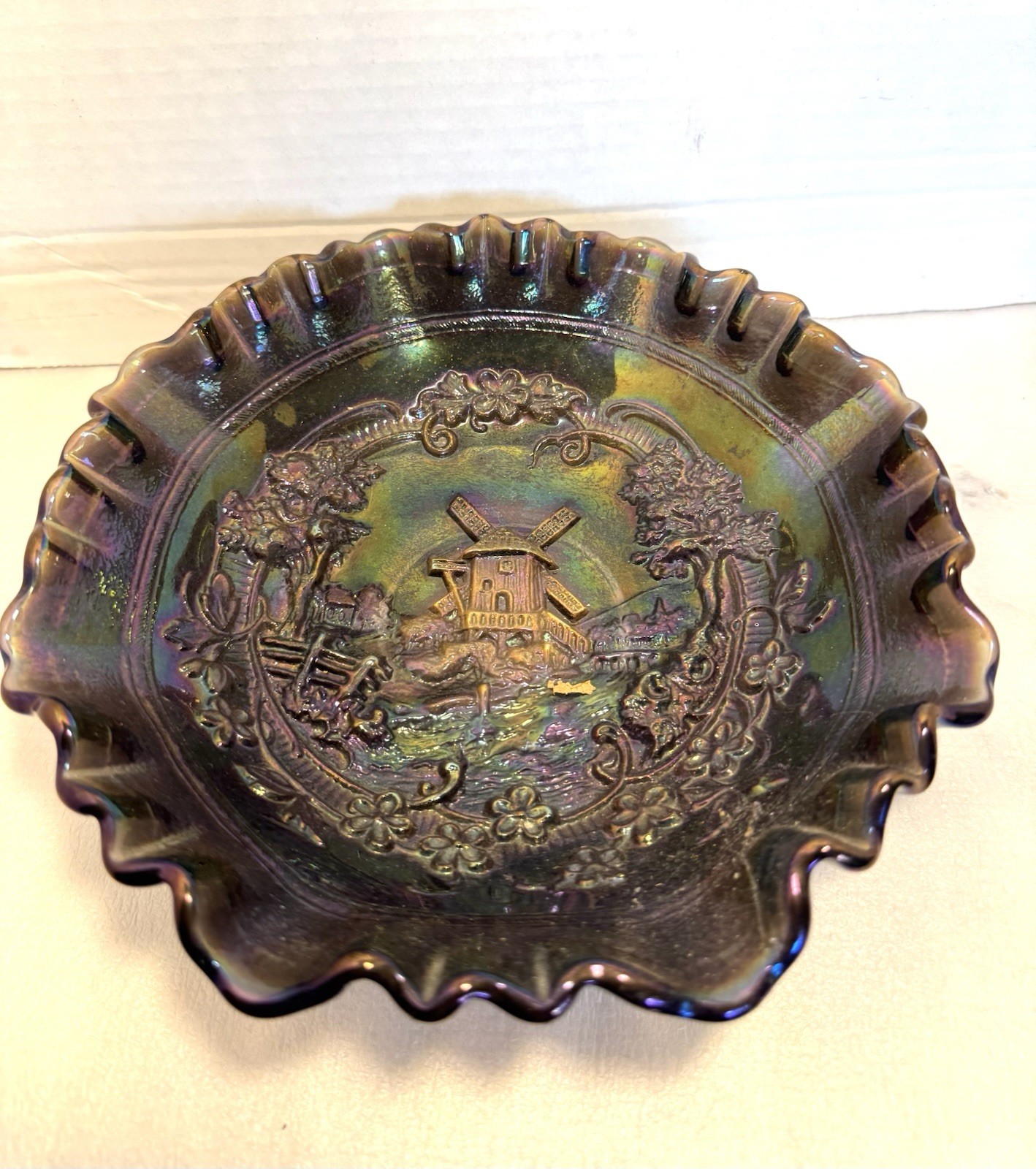 Imperial Glass Iridescent Smoke Amethyst Carnival Glass Windmill 8