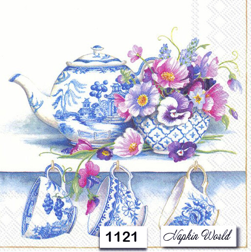 (1121) TWO Individual Paper Luncheon Decoupage Napkins - TEAPOT TEACUP TEA CUPS