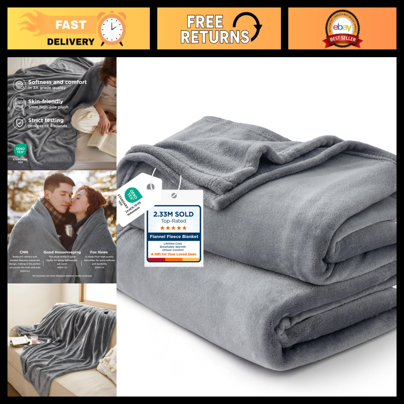 Bedsure GentleSoft Fleece Throw XL Blanket for Couch - 300GSM Soft Lightweight P