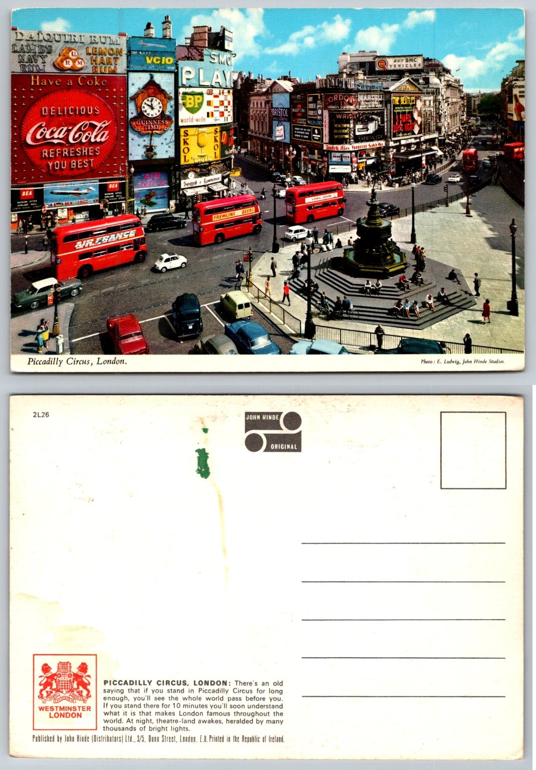 Vintage 1960s Piccadilly Circus London Postcard John Hinde The Beatles Era Vintage 1960s Piccadilly Circus London Postcard John Hinde The Beatles Era
