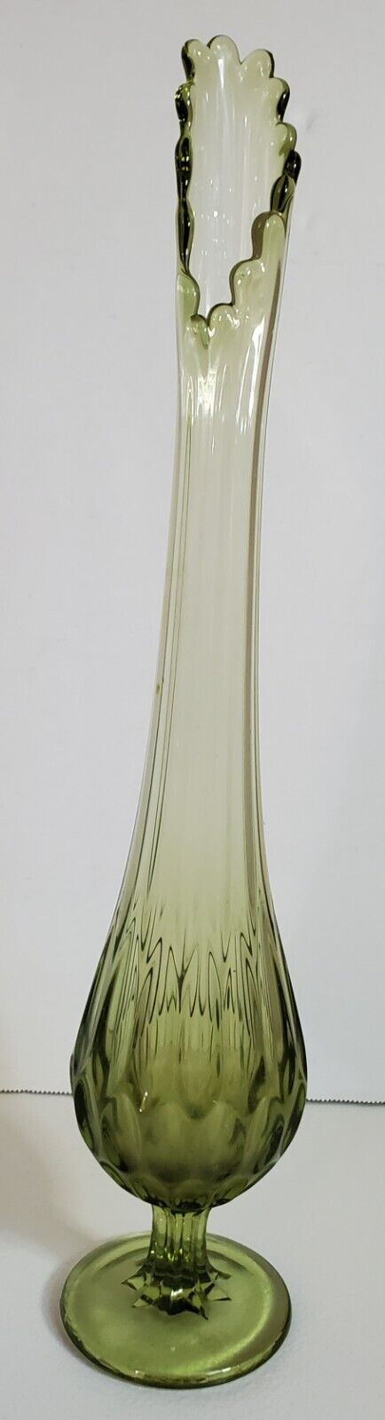 Vintage Fenton Colonial Green Thumbprint Swung Vase 17”