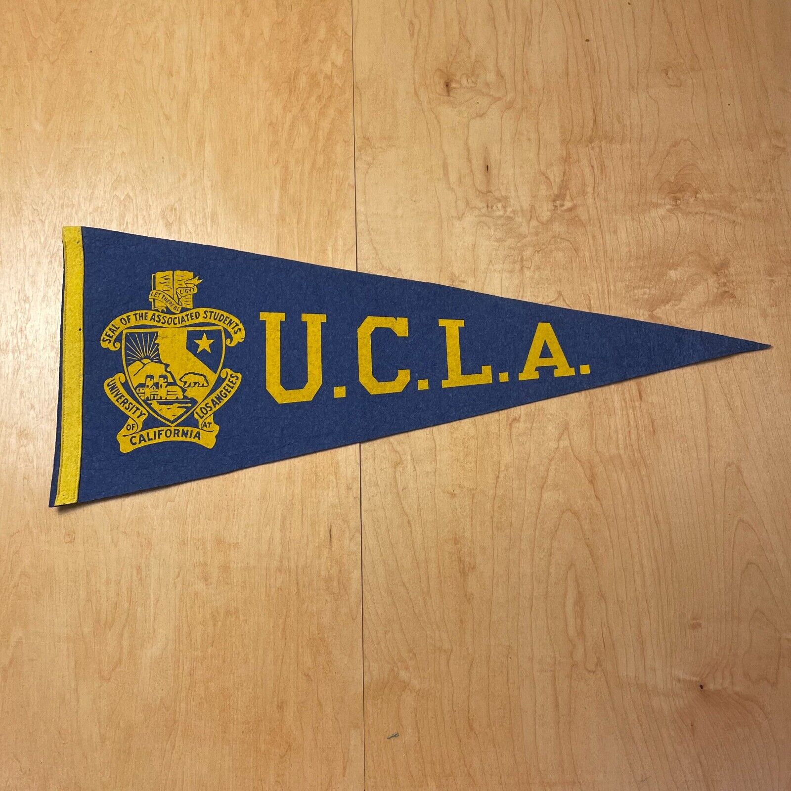 Vintage 1950s University of California Los Angeles 12x28 Felt Pennant Flag