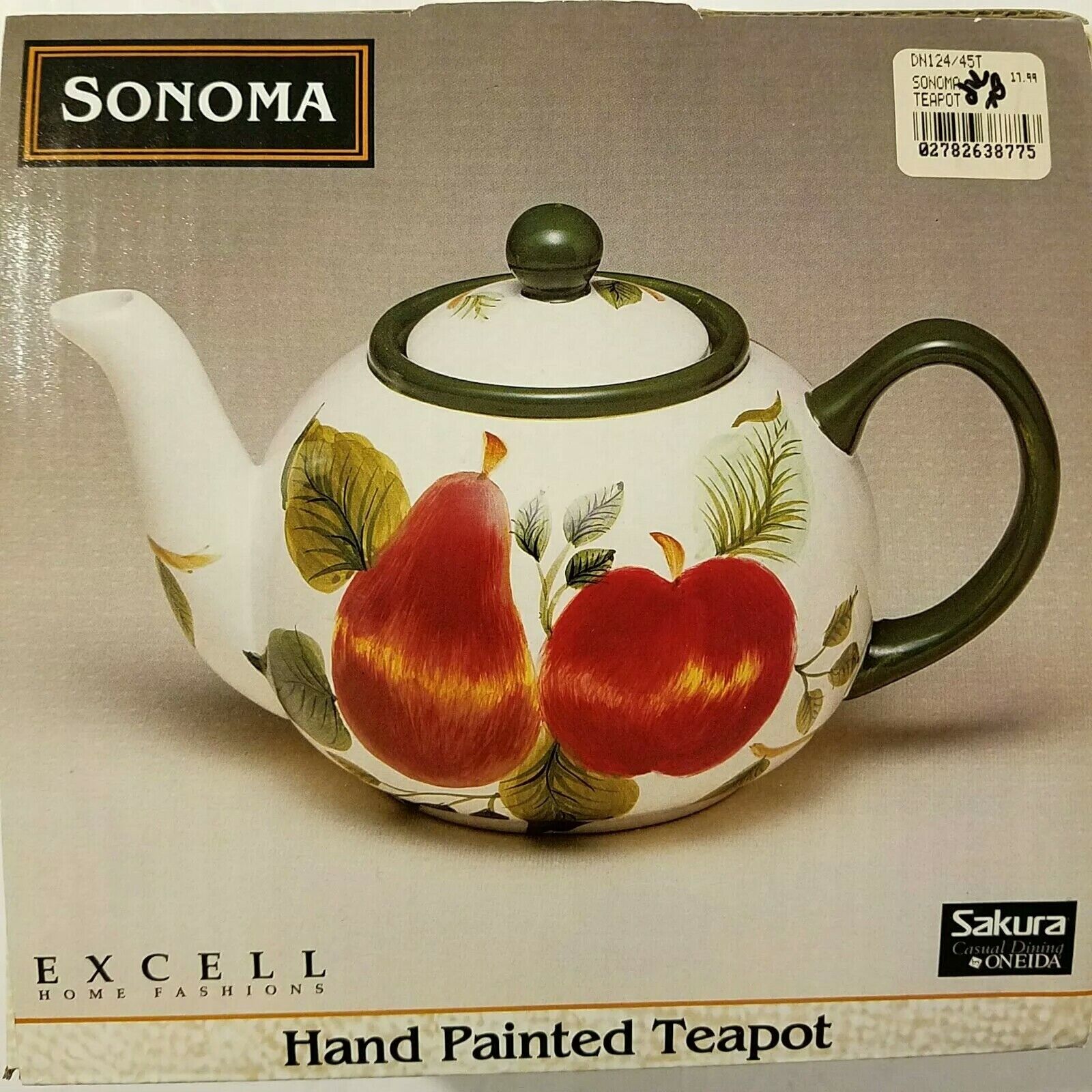 Sakura Sonoma 6 cup Teapot w/ Fruit Motif Apple Pear Plum Handpainted NEW IN BOX