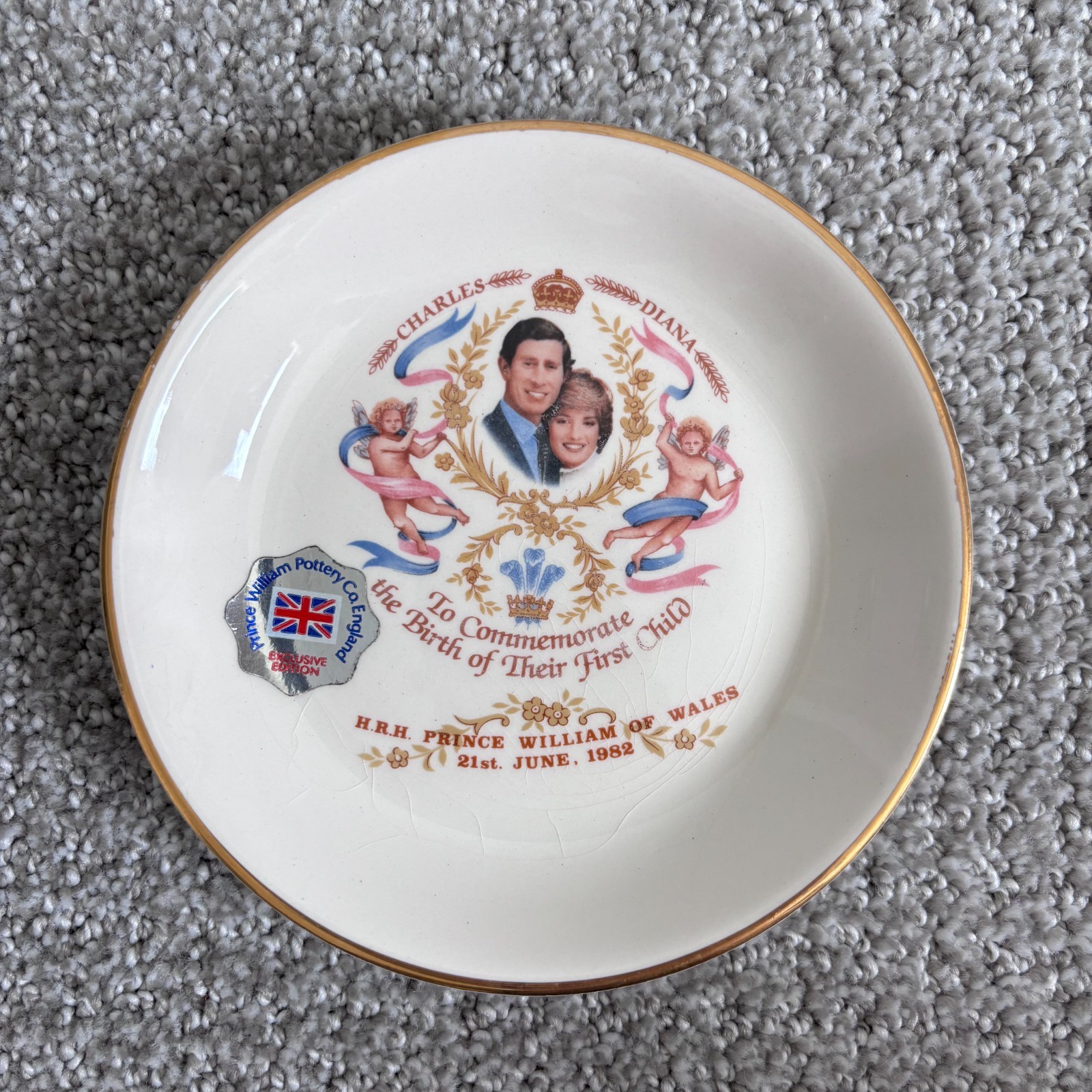 Prince William Pottery Co England Commemorative Plate Charles Diana 1982 Used