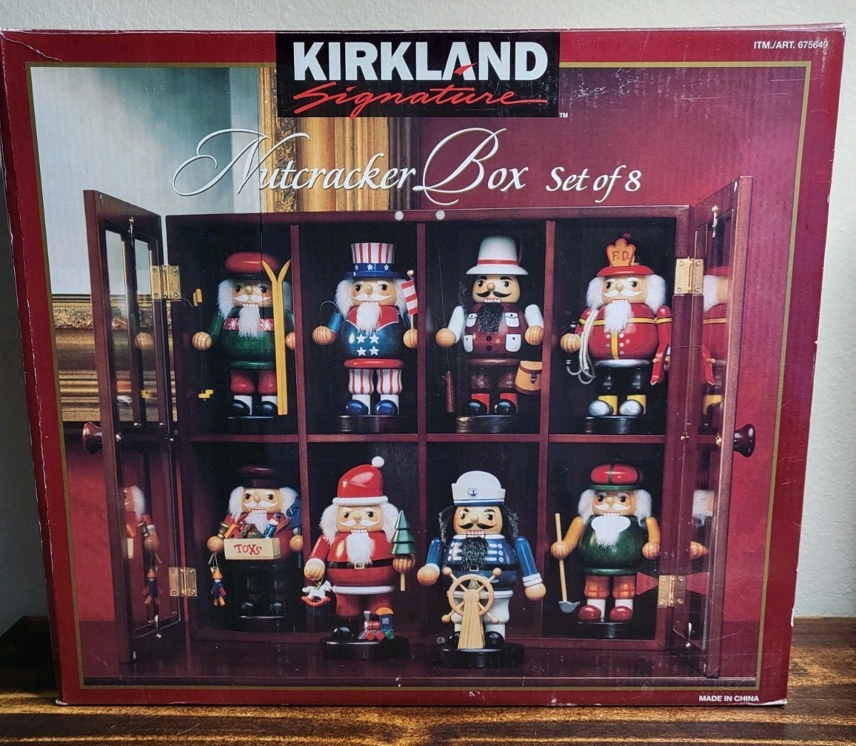 Kirkland Signature 8 Nutcracker Figures Set in Wood Display Cabinet NIB 
