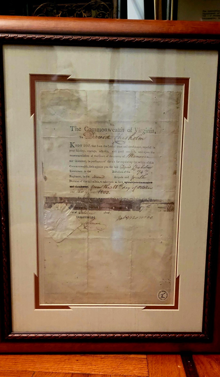 President James Monroe-1804 Virginia Militia Commission