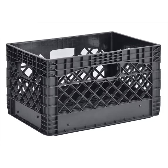 Juggernaut Storage 24QT Plastic Heavy-Duty Milk Crate, Black 