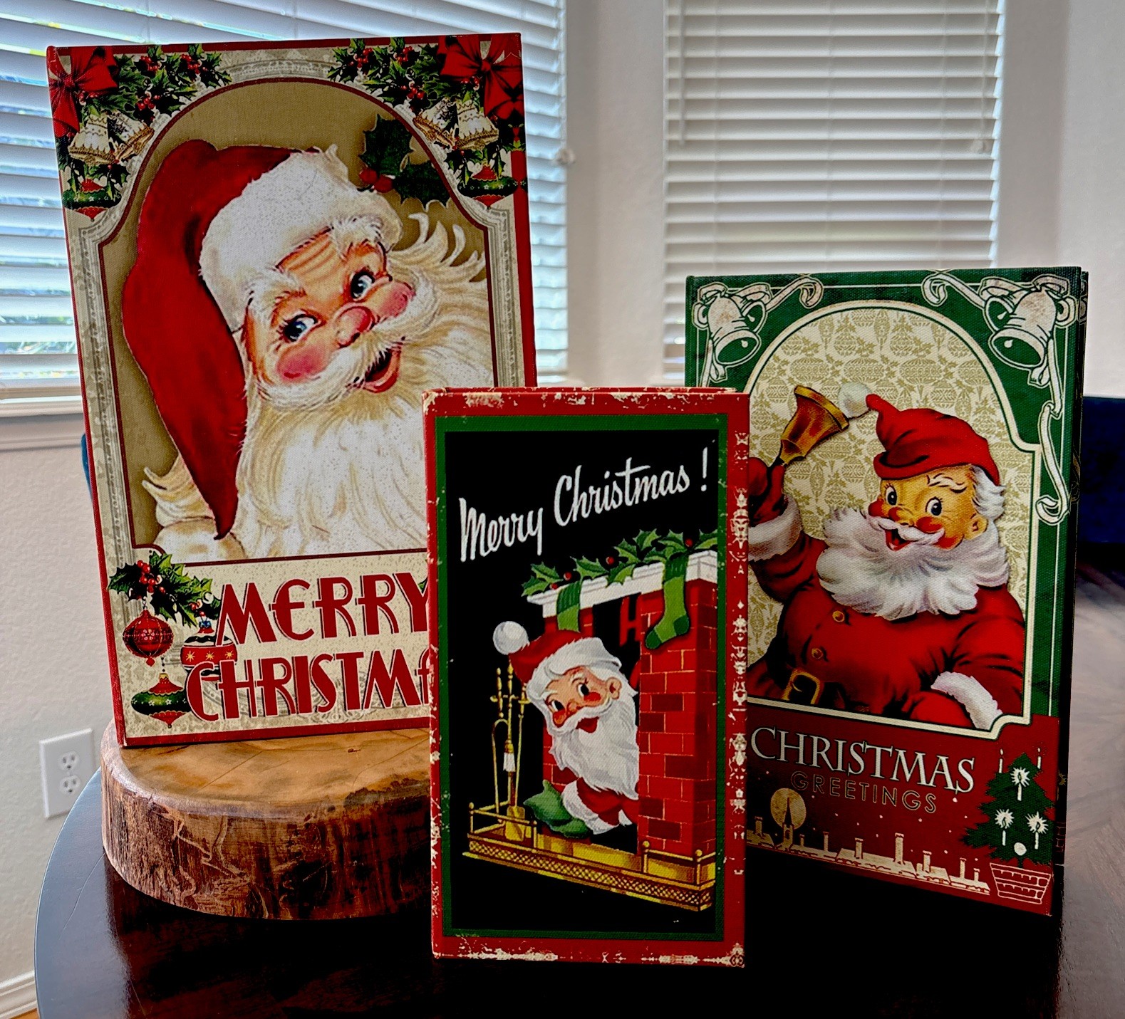 3 Merry Christmas Santa Storage Boxes Vintage Inspired Santa Theme Box Set Xmas