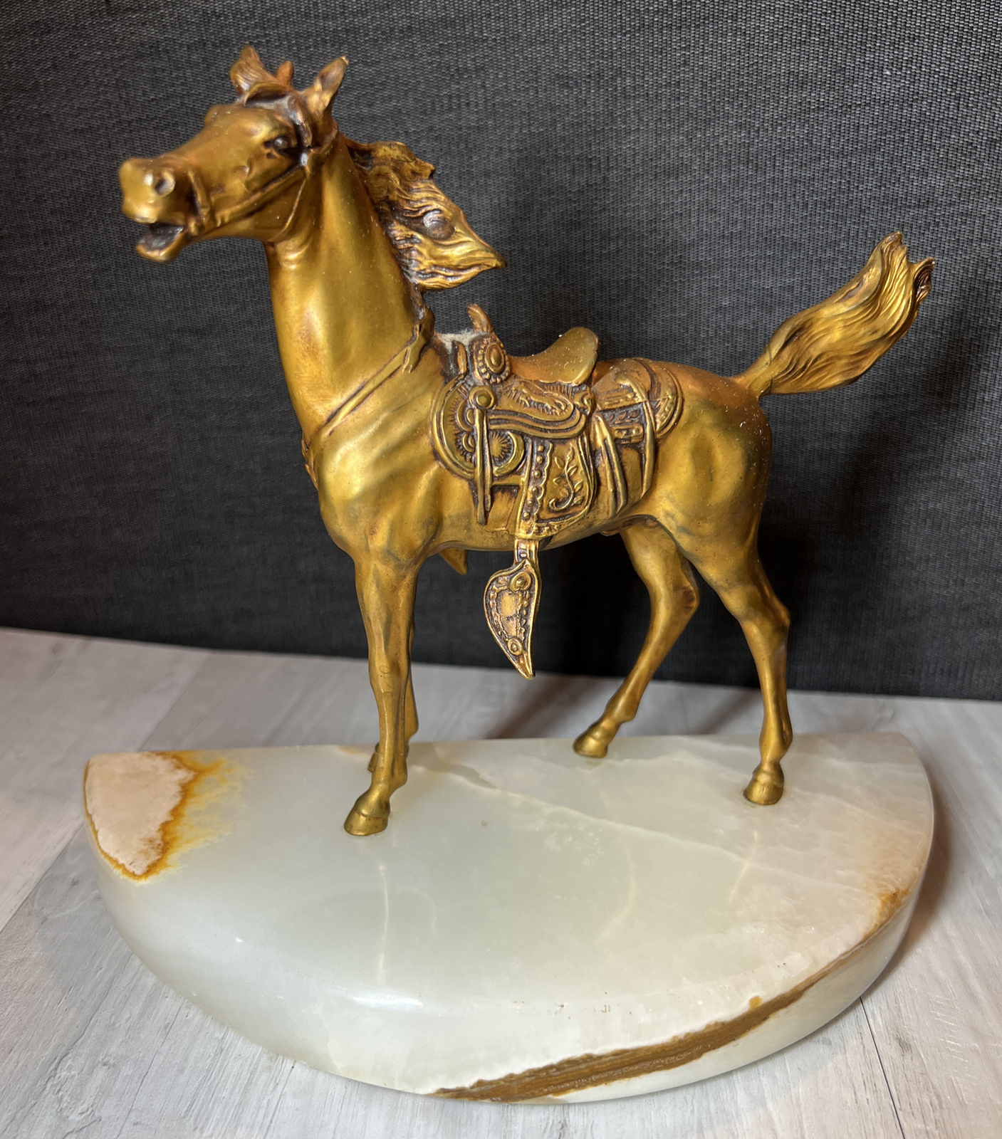 ANTIQUE JB Bronze Horse WESTERN HORSE STATUE SCULPTURE Marble Base Jennings Bros