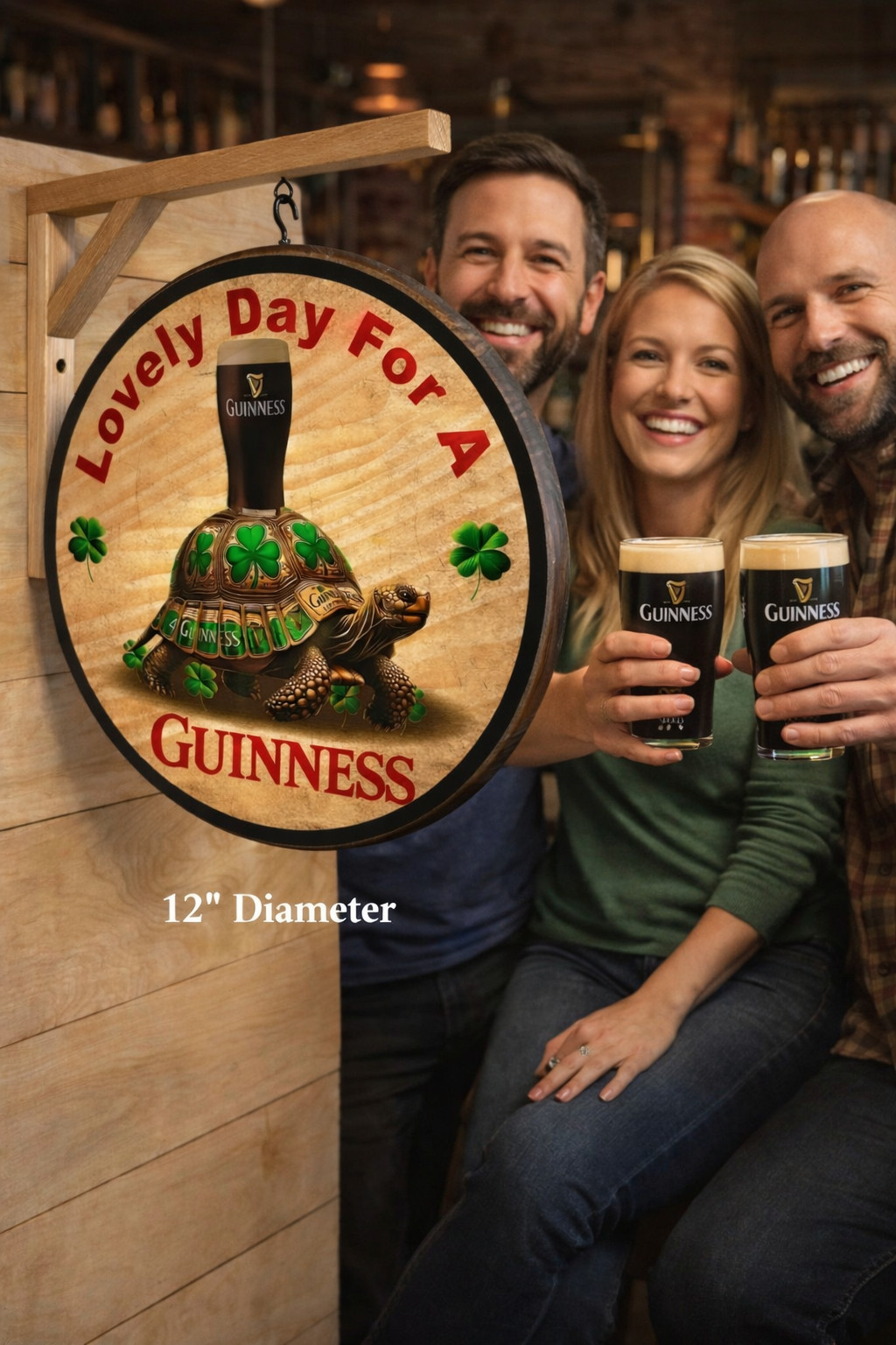 Guinness Irish Pub Sign - Double Sided - 12 inch dia. Includes Wooded Bracket Guinness Irish Pub Sign - Double Sided - 12 inch dia. Includes Wooded Bracket