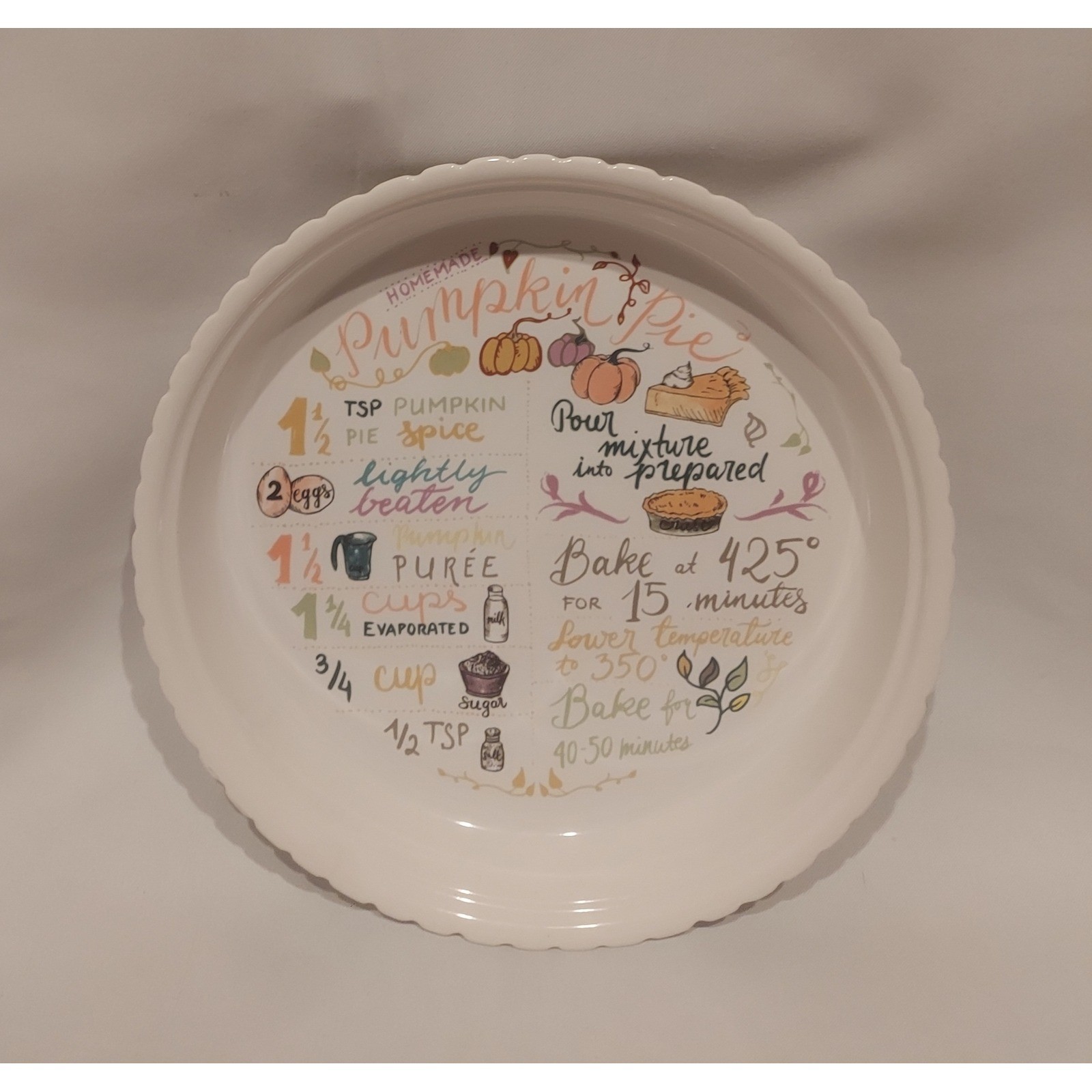 Hobby Lobby 2020 Pumpkin Pie Recipe Baking Dish Ceramic Plate 12\