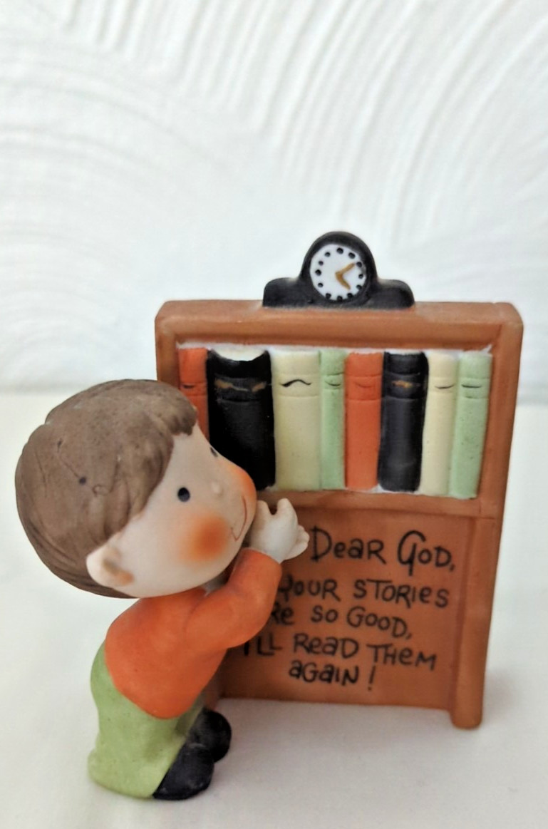 Enesco Dear God Kids Figurine Your Stories Are So Good I'll Read Them Again 1982 Enesco Dear God Kids Figurine Your Stories Are So Good I'll Read Them Again 1982