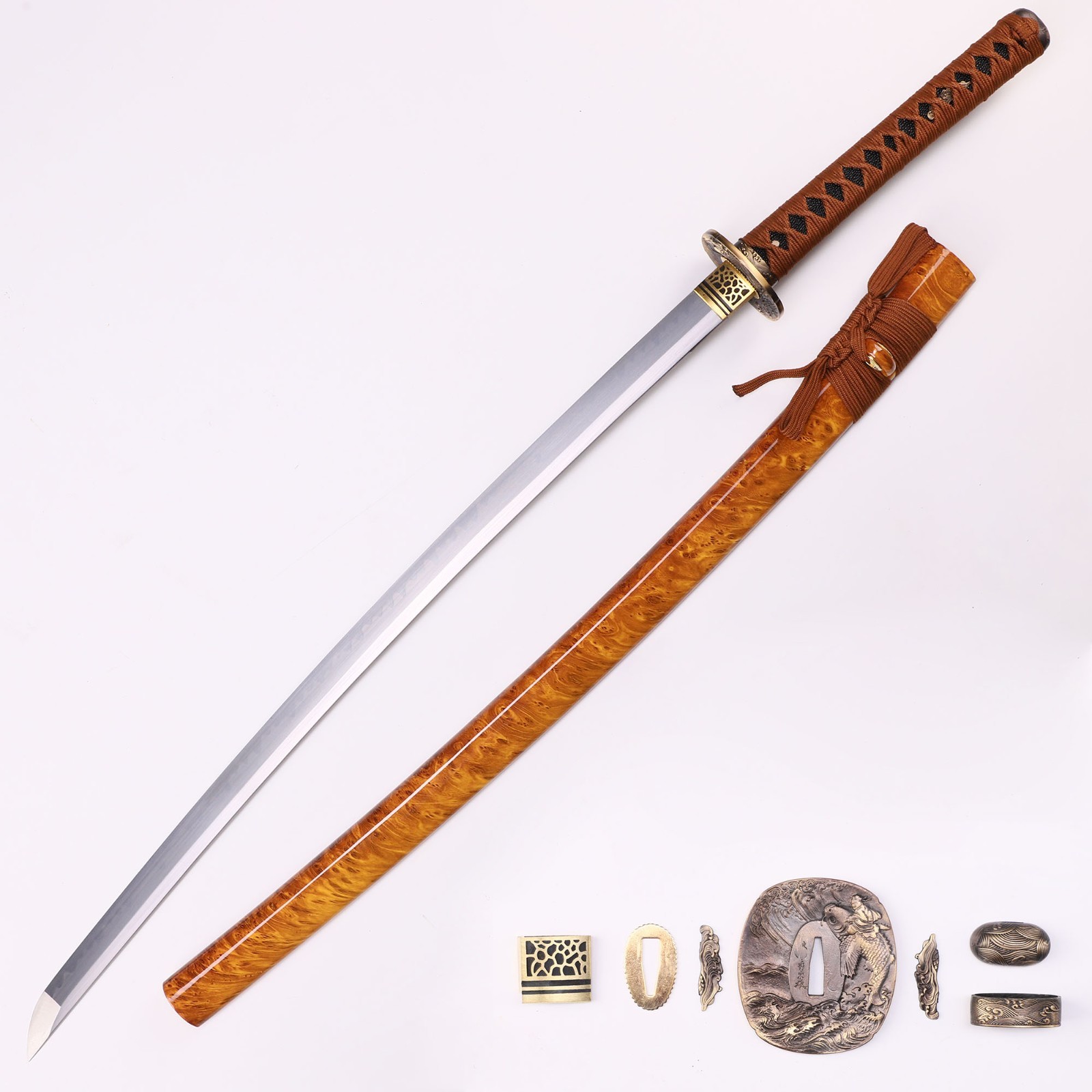 Handmade Katana, T10 Steel Clay Tempered Japanese Samurai Sword Full Tang