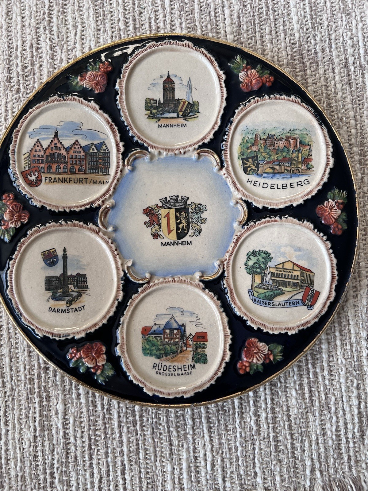 Vintage Germany Souvenir Plate Mannheim Frankfurt Heidelberg Darmstadt Rudesheim