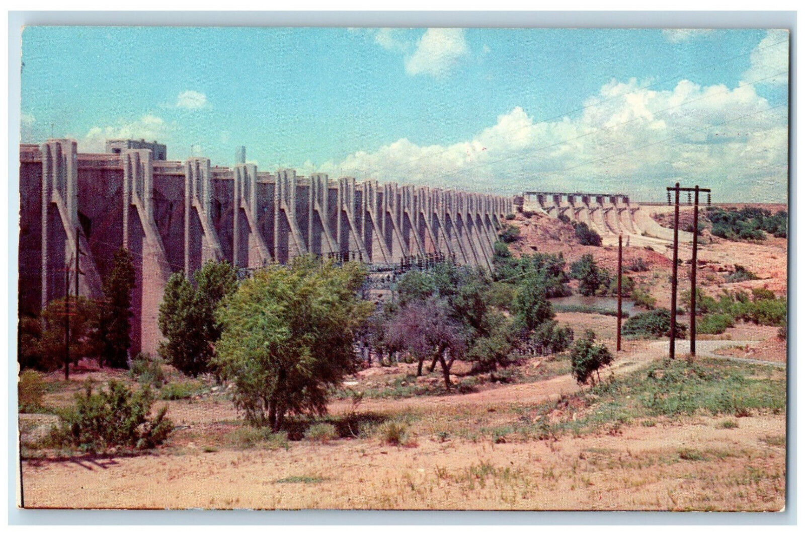 c1950's Down Stream View of Buchanan Dam Texas TX Vintage Unposted Postcard