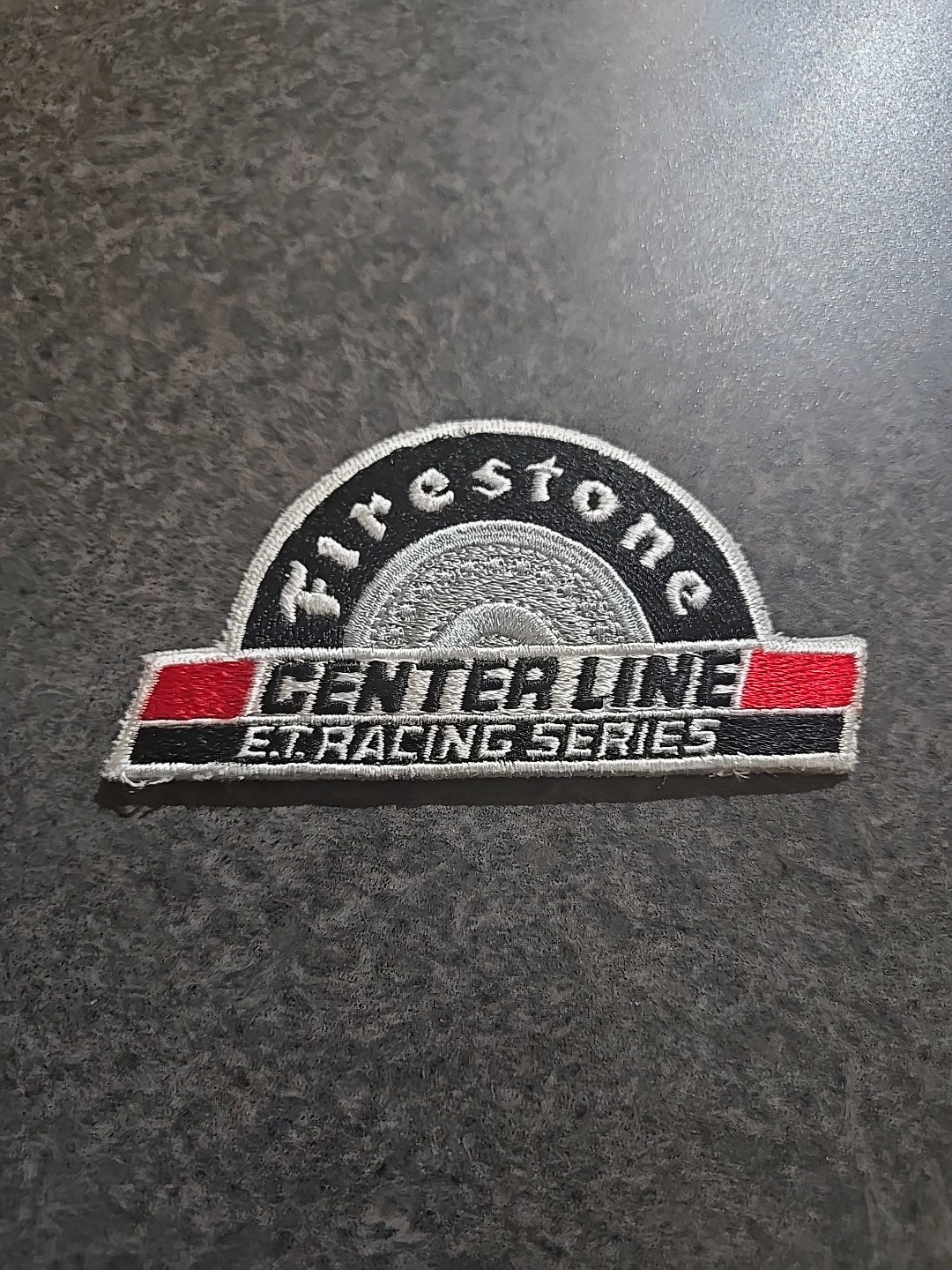 VTG FIRESTONE CENTER LINE EMBROIDERED IRON ON  PATCH .NOS. 2.5 X 5 INCH