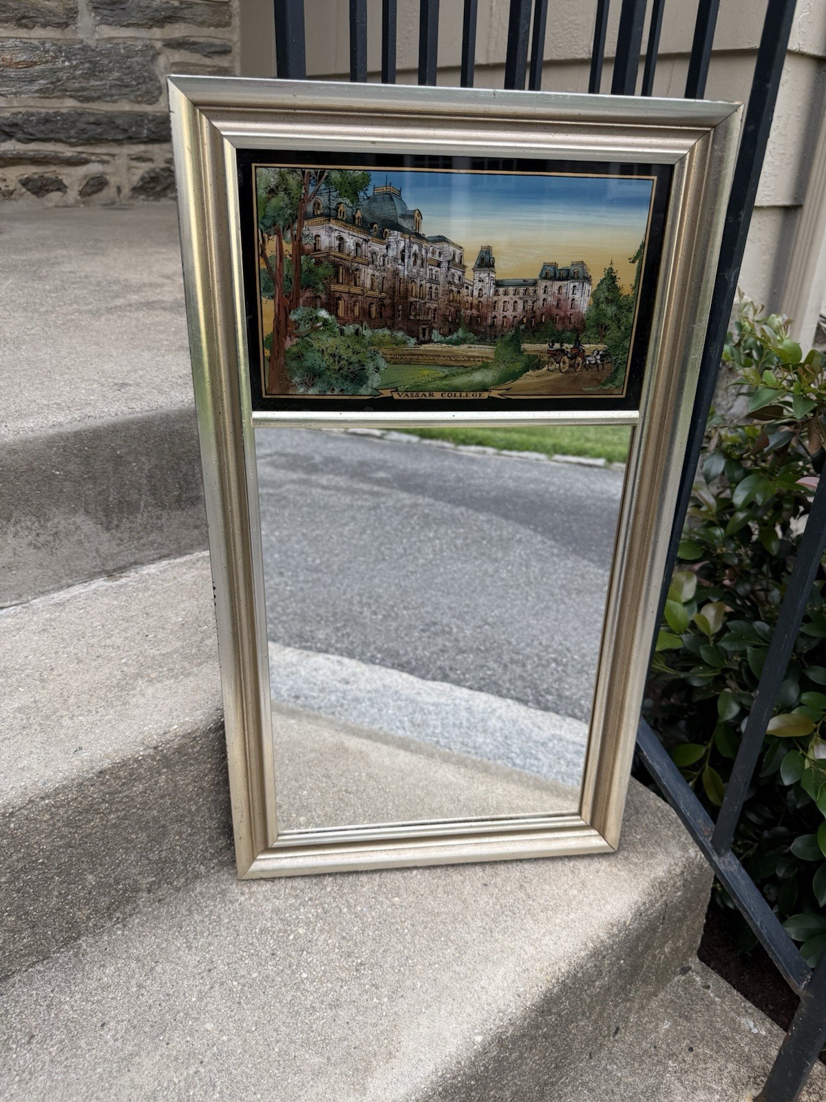 Vintage Vassar College New York Mirror Reverse Painted Glass 26 X 14.5