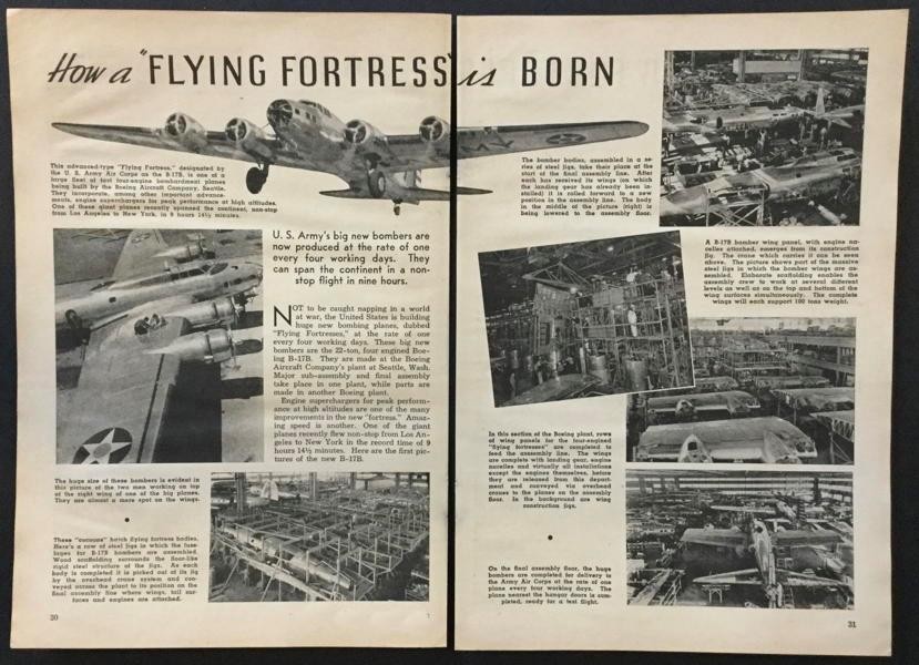 B-17B Bomber 1940 pictorial “How a Flying Fortress is Born” Boeing Aircraft