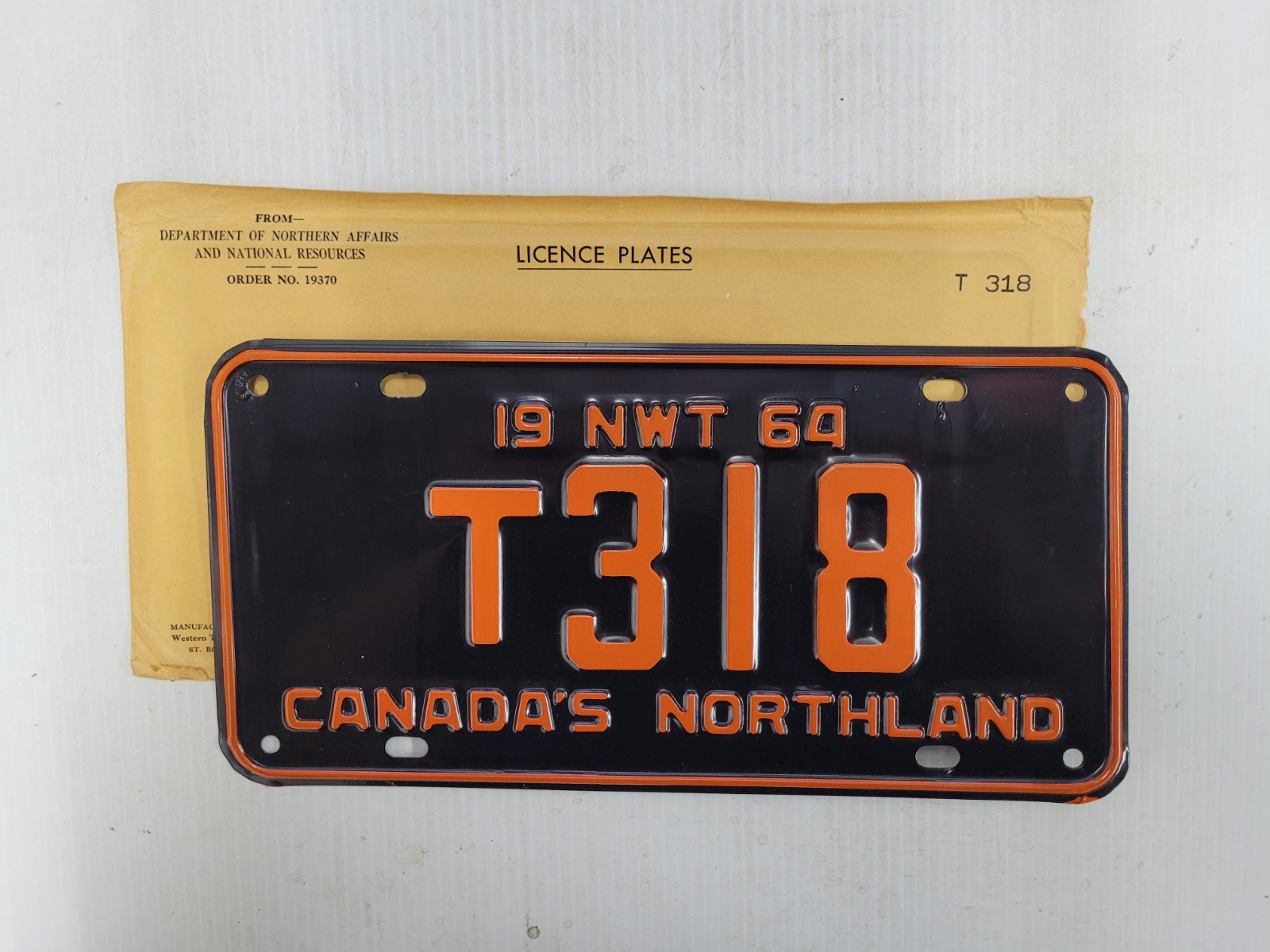 1964 Northwest Territories  License Plate Tag T 318