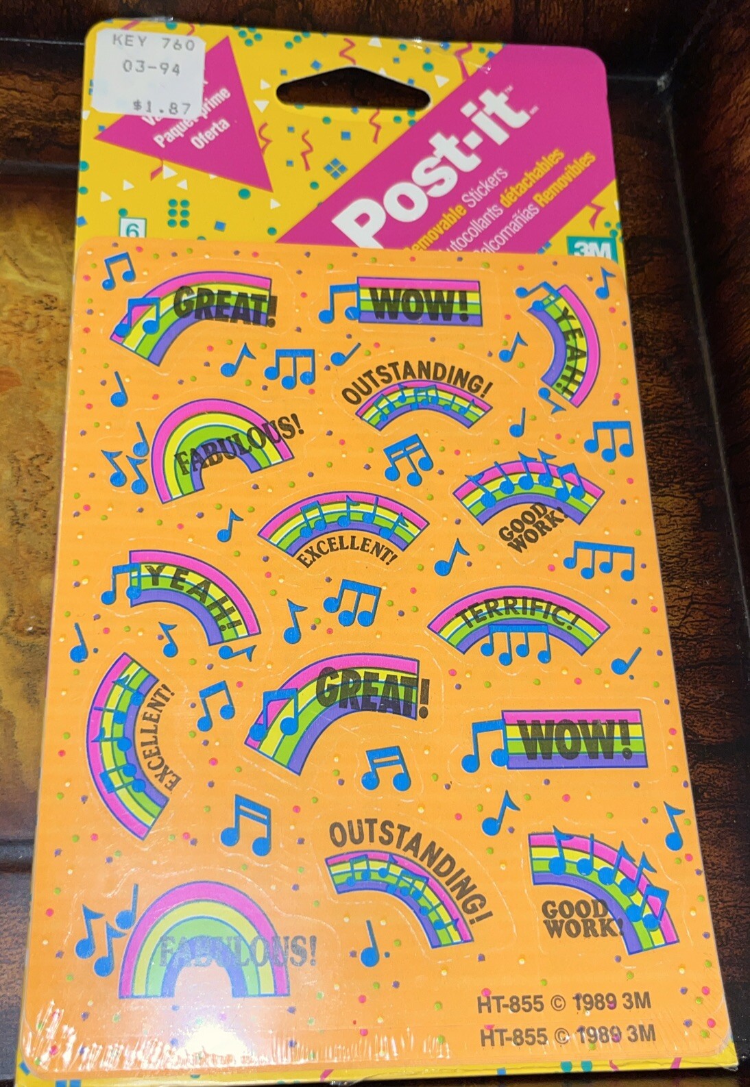 Vintage 93 POST IT 3M Neon Bright  STICKERS Exclamation Words Teachers Made USA