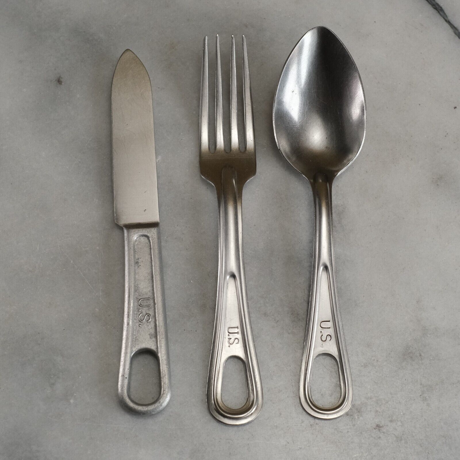 US MILITARY MESS KIT Silverware Set - Knife, Fork and Spoon Vintage