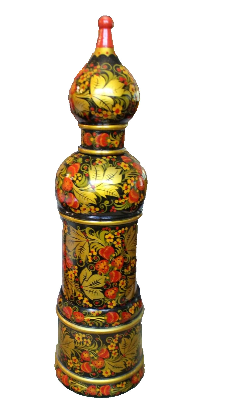 Khokloma 3 piece wood bottle cover hand painted with red & gold. Price reduction