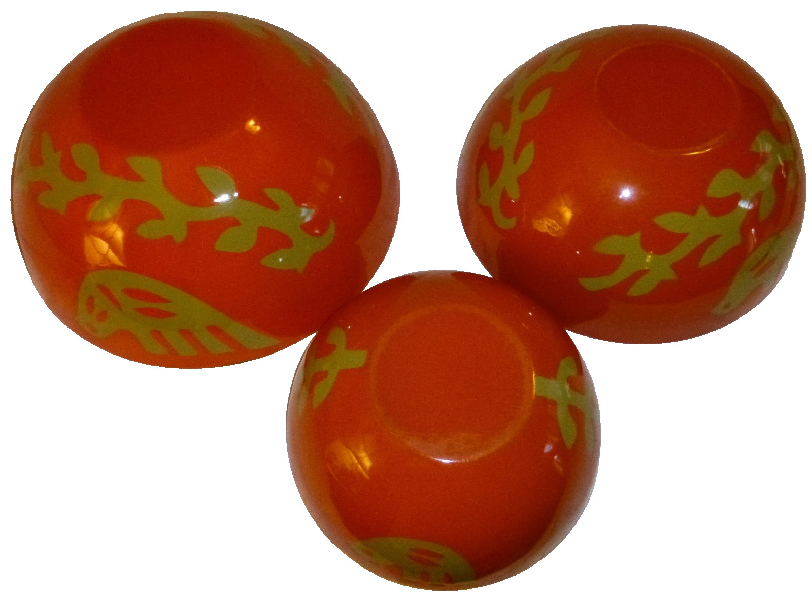 60s VTG MCM Hanova Pasadena Enamelware Bowl Orange Green Dove Bird RARE 3 Pc Set