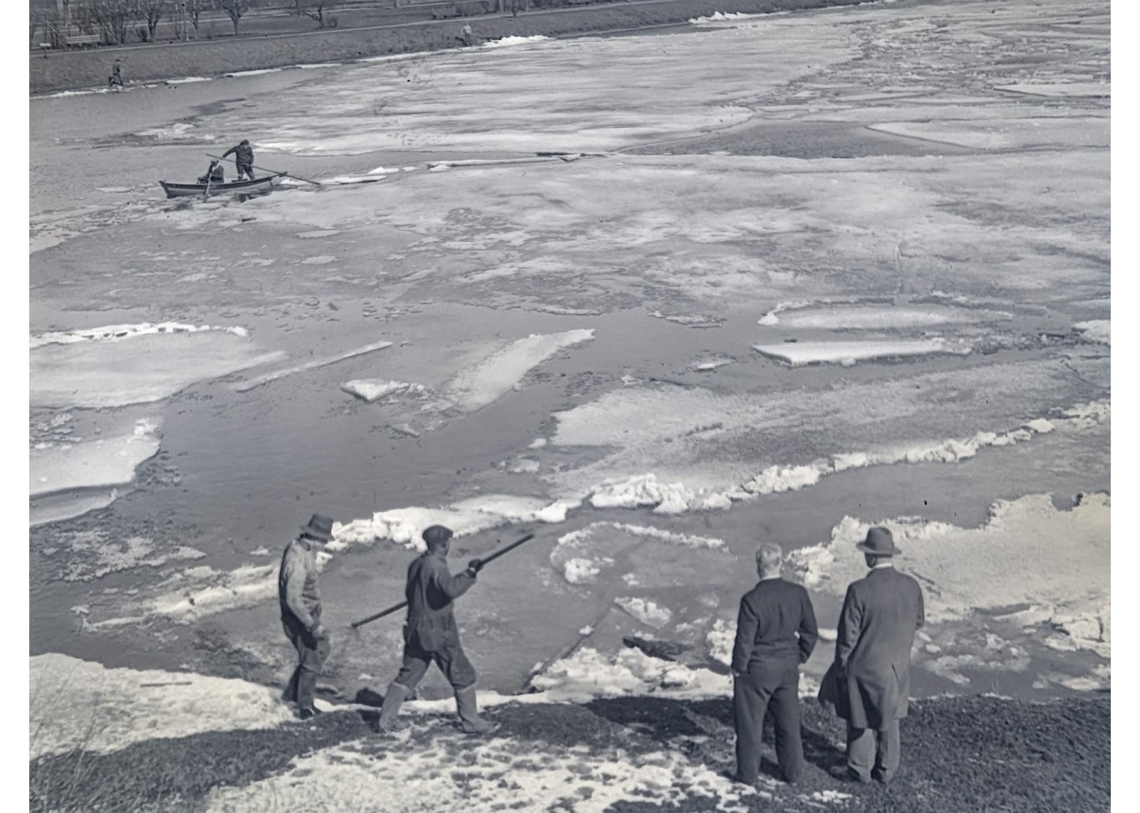 1929 Harvard Crew Ice Cutting Charles River Anderson Bridge Glass Negative OOAK