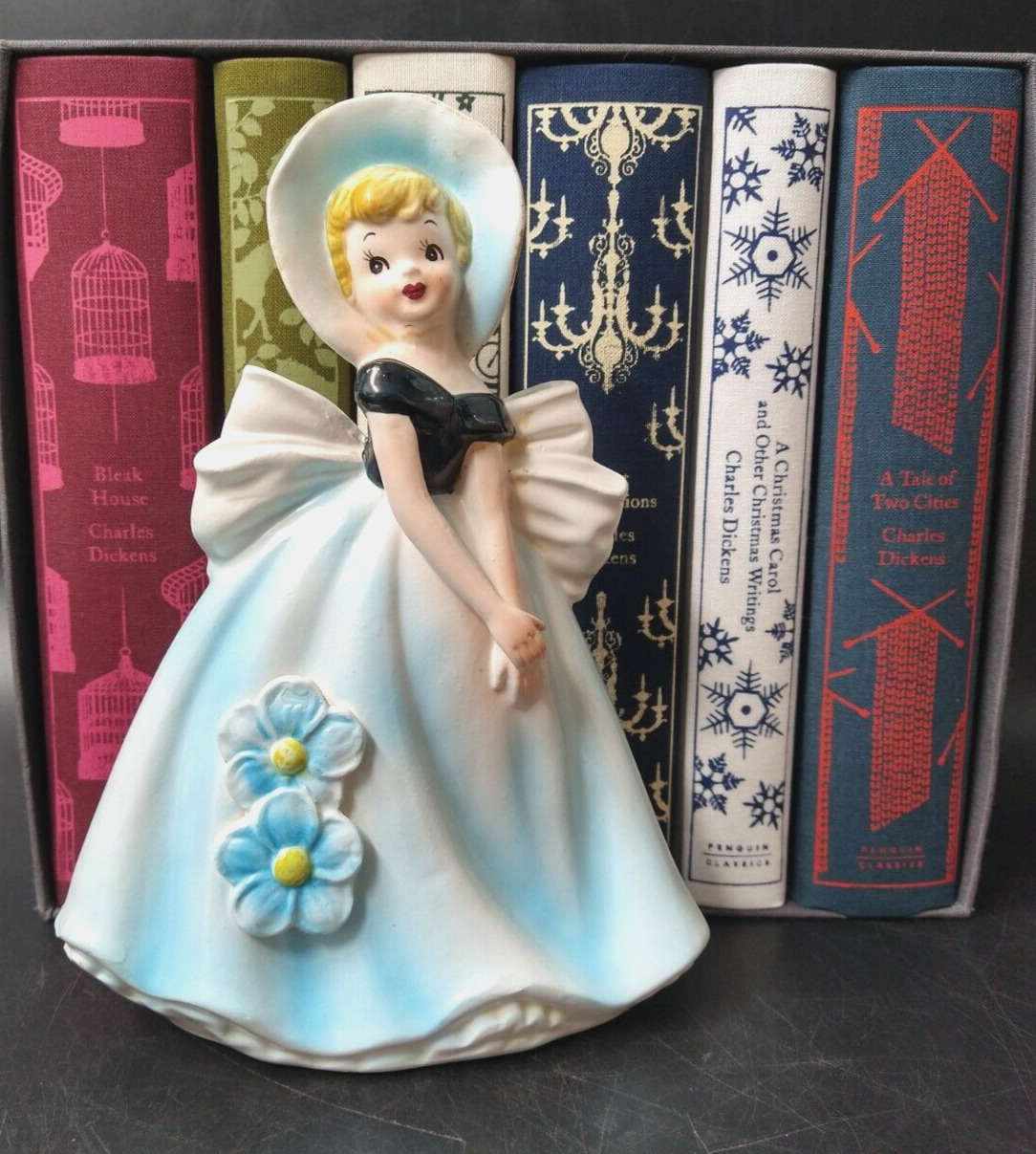 Ucagco Young Girl with Bonnet and Flowers Figurine - 1950's