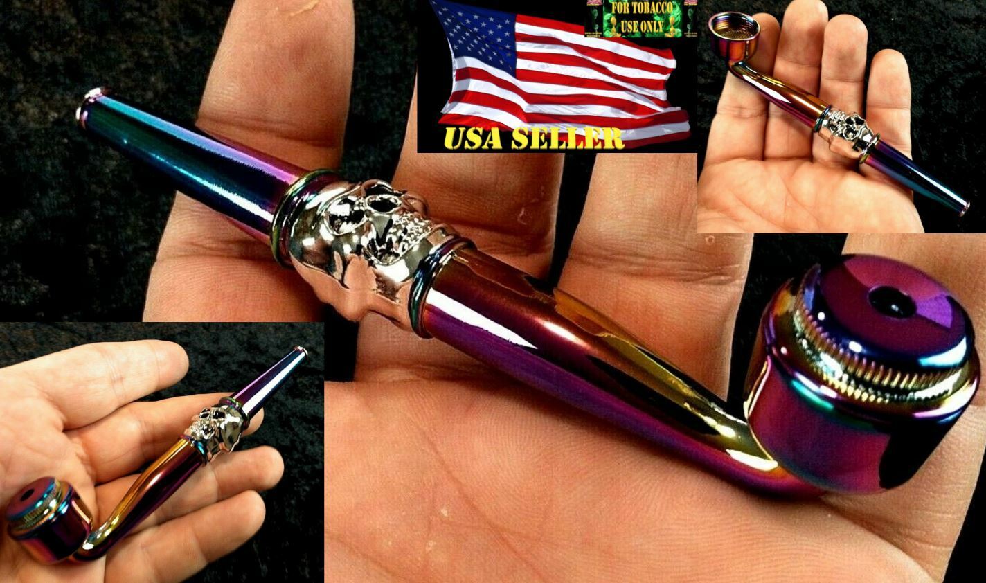 4 Inch Metallic Rainbow Multicolor Skull Metal Tobacco Smoking Spoon Pipe Hookah