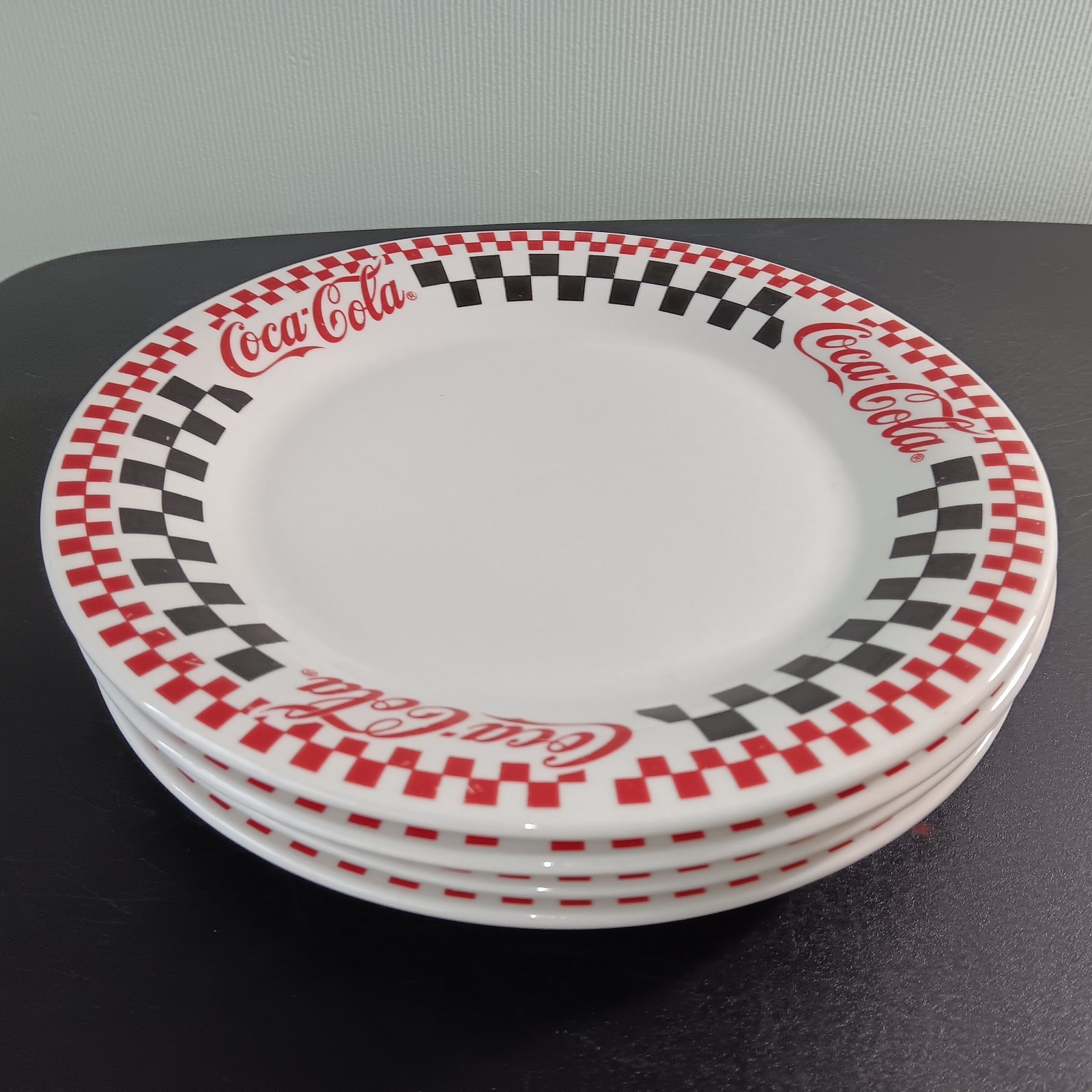 Set Of 4 Vtg. Retro Coca-Cola Black/Red Checkered 10 1/2 Set Of 4 Vtg. Retro Coca-Cola Black/Red Checkered 10 1/2