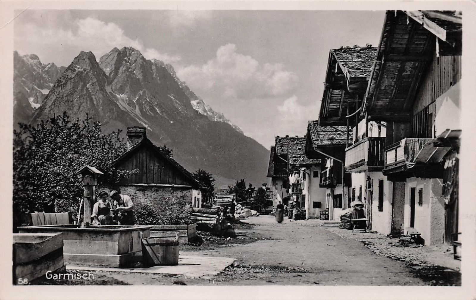 RPPC Germany Garmisch Fruehlingstrasse Historic Street Well Photo Postcard H58