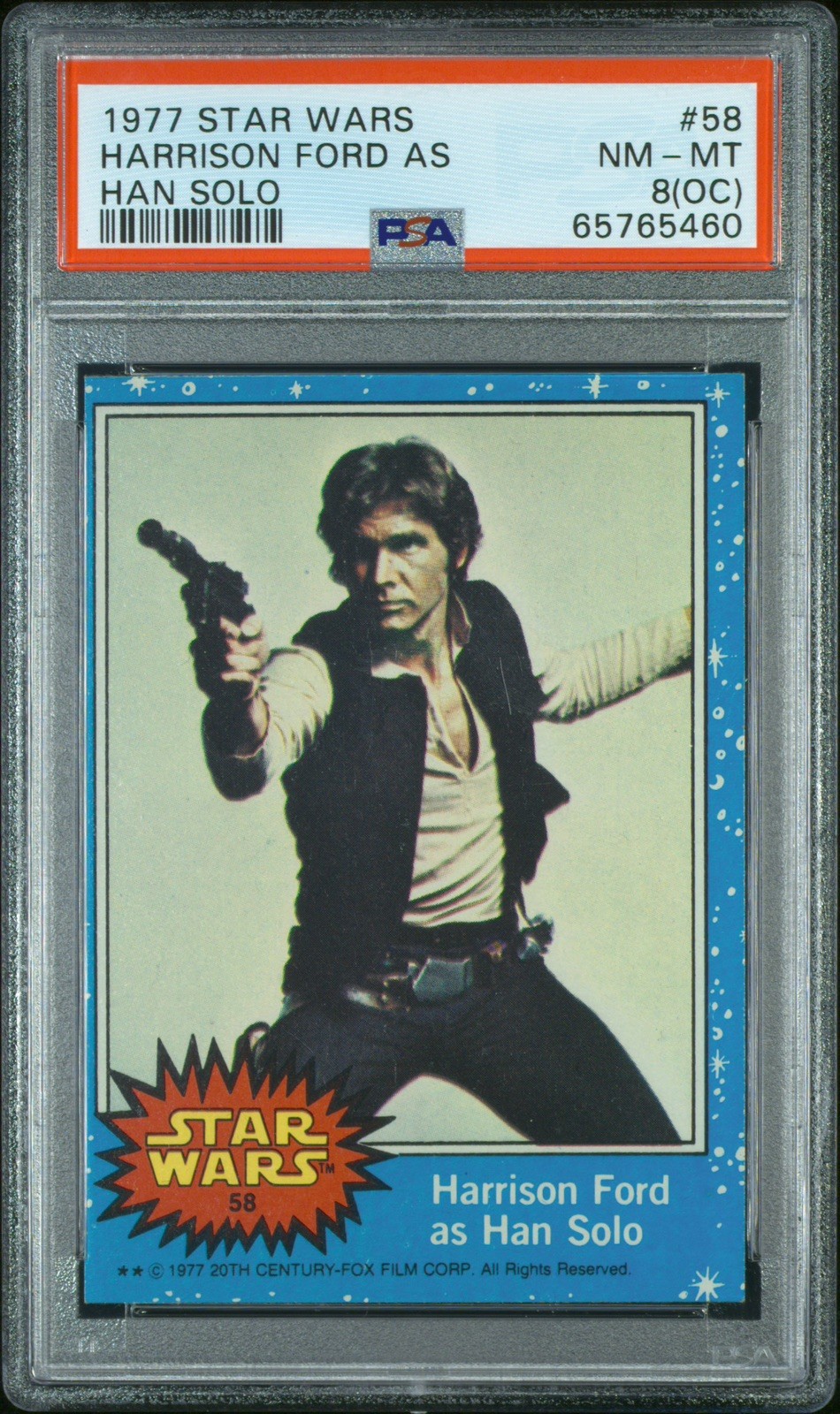 1977 TOPPS STAR WARS CARD - SERIES 1 - BLUE BORDER - #58 HAN SOLO - PSA 8 (oc).